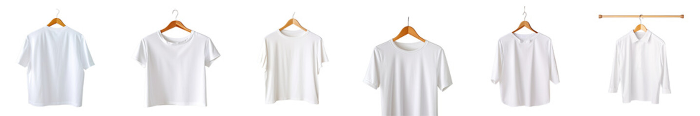 Png Set White shirt on transparent backgrounden hanger isolated - obrazy, fototapety, plakaty