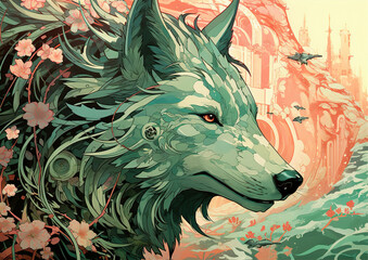 wolf wallpaper, illustration, this design was generated by an artificial intelligence	