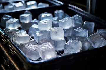 Ice cubes stored in a machine, producing clean ice cubes for small beverage shops. Generative AI - obrazy, fototapety, plakaty