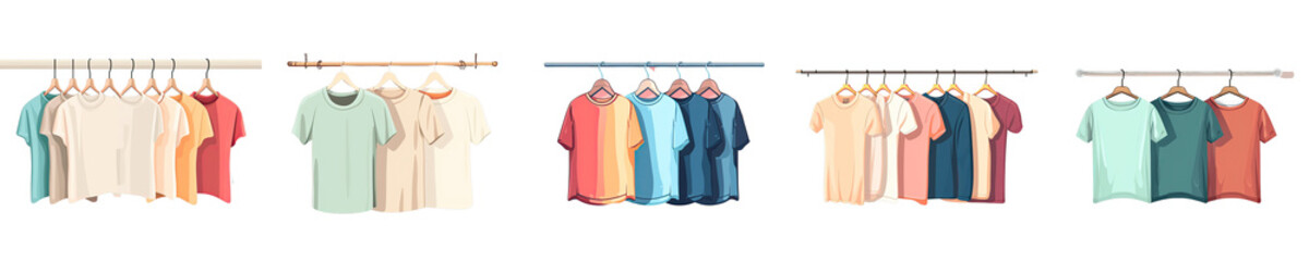 Png Set Flat style t shirts hanging on a transparent background