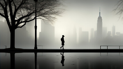 silhouette of a person in a park, this design was generated by an artificial intelligence	