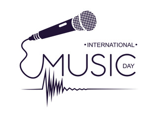International Music Day with Microphone and inscription. Minimal creative design for banner, poster and greeting card. World music day with digital sound diagram isolated. Vector illustration - Powered by Adobe