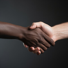 A colored man shaking hands with a white man on a gray background in high resolution and high sharpness with details. business concept, deal