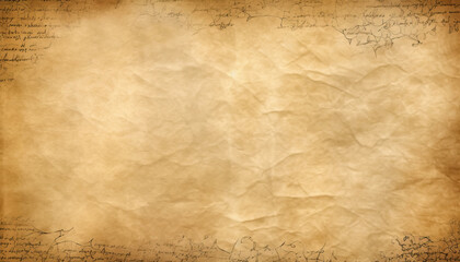 Blank textured parchment vellum background. Indecipherable abstract handwritten inscriptions along edges.