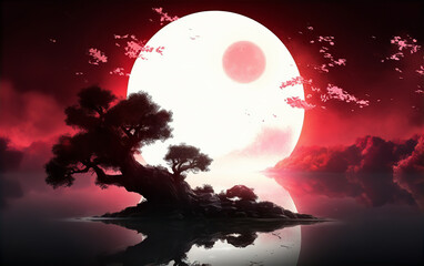 night landscape with moon and clouds, this design was generated by an artificial intelligence	