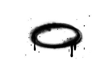 Graffiti Sprayed Circle Design Element in Black on White. Spray Paint Oval. Street style. Round Logo. Grunge Illustration.	