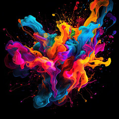 colorful splashes on black, this design was generated by an artificial intelligence	