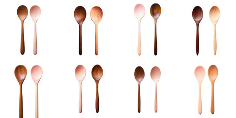 Png Set Natural dark wood color wooden spoon and fork transparent background