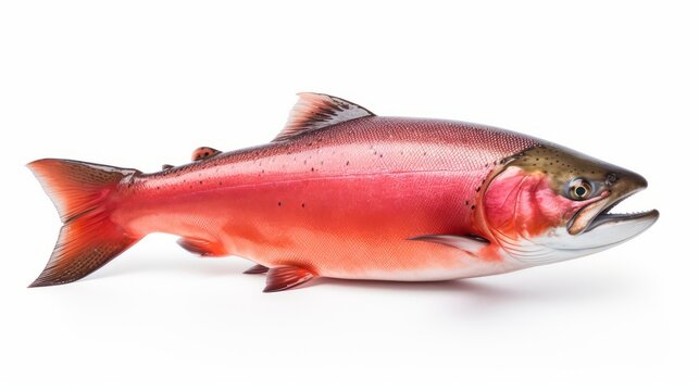 Salmon fish. Fresh salmon fish isolated on white background side view. Copy space. Food photo AI generated