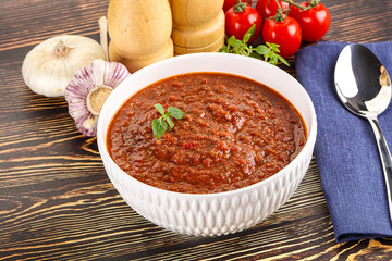 Spanish traditional gazpacho tomato soup