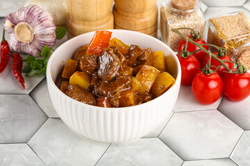 Homemade beef hungarian goulash with potato