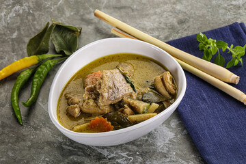 Thai green curry soup with basil