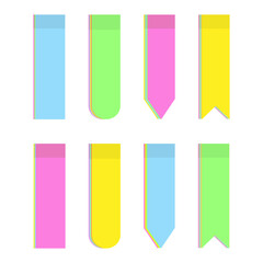 Set of colorful office sticky note strips in various shape in vibrant trendy shades. Isolate. Vector