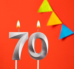 Birthday candle number 70 - Invitation card in orange background