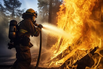 A firefighter puts out a fire.