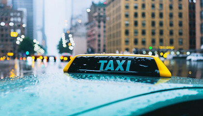 New York city taxi and taxi rainy day