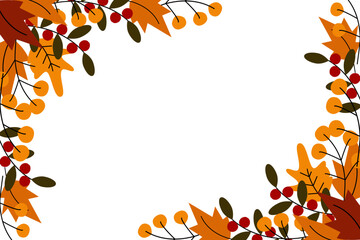 Abstract double sided autumn border frame with copy space inside and twigs in trendy seasonal shades