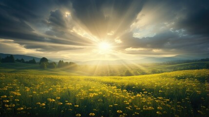 A breathtaking scene of sunlight breaking through thick, dramatic clouds.