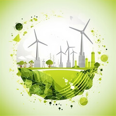 green concept with windmills, this design was generated by an artificial intelligence	