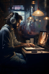 Man Studying in Coffee Shop