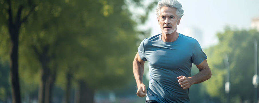 Middle Aged Man Jogging Outdoors