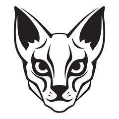 Vector isolated one single cat head bald cat sphinx breed front view portrait colorless black and white contour line easy drawing