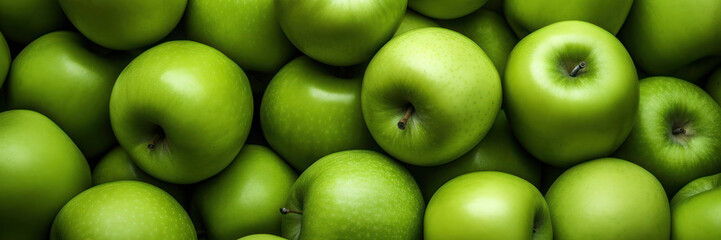 Green apples at local farmer market, banner