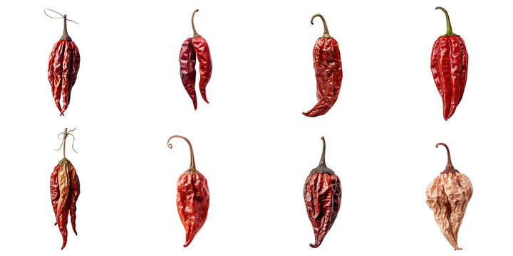 Png Set White dried spicy Mexican pepper pod transparent background