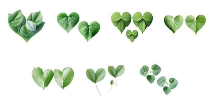 Png Set Valentine s Day card green leaf heart pair symbolizes love transparent background - Powered by Adobe