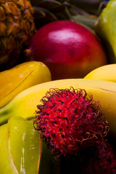 Studio Shot Of A Variety Of Tropical Fruit Close-Up.