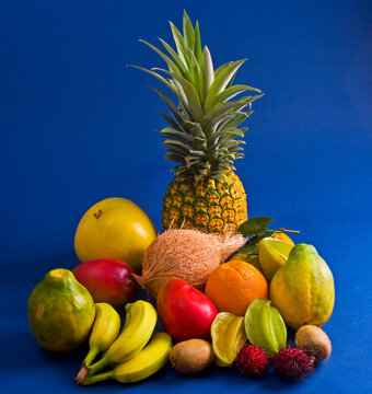 Studio Shot Of A Variety Of Tropical Fruit.