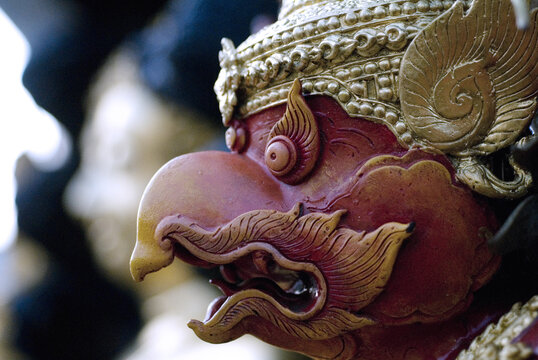 Thailand, Bangkok, Wat Traimit, Home Of World's Largest Golden Buddha, Close-Up Of A Garuda Sculpture.