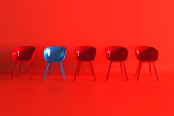 The pink chair that stands out from the crowd. Business concept 3D rendering. We are hiring. Leadship concept.