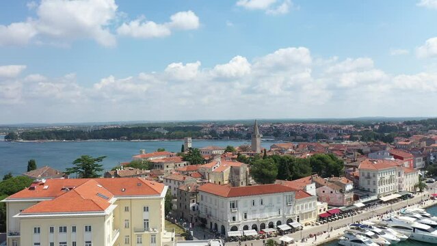 Buildings in Porec as seen from a drone