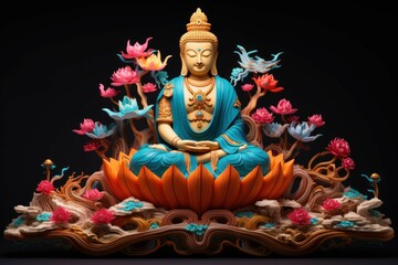 Symbolic Buddha lotus position art. Asian zen. Generate Ai