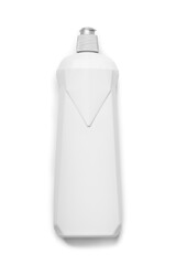 Plastic bottle for household chemicals, detergents on a white background, top view.