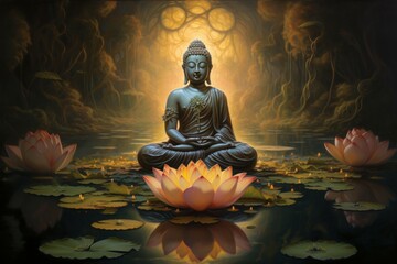 Buddha lotus position art. Asian zen. Generate Ai