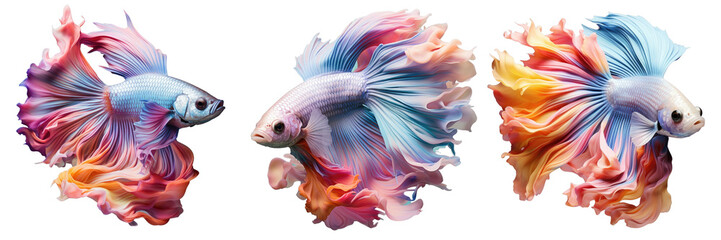 Png Set Colorful betta fish isolated on a transparent background - obrazy, fototapety, plakaty