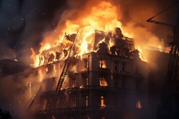 Destructive Building fire closeup. Danger hazard. Generate Ai