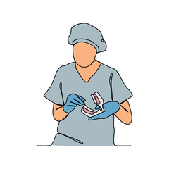 One continuous line drawing of Dentist profession with white background. Dentist profession design concept in simple linear style. Dentist profession design concept vector illustration.