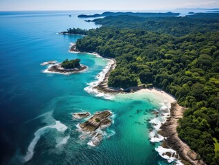 A panning view of lush forests and clear oceans highlights the earths natural ability to absorb carbon and urges efforts to preserve these ecosystems as a path towards carbon neutrality.