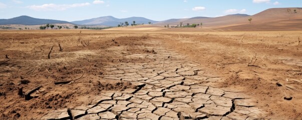 A barren land devoid of flora and fauna, showcasing the destructive impact of climate change on biodiversity.