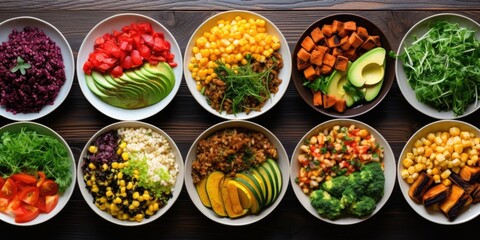A collage of various vegetarian meals showcasing the benefits of a plantbased diet in considerably lowering ones carbon footprint.