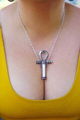 Female Wearing Ankh necklace pendant