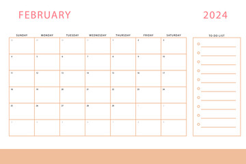 February 2024 calendar. Monthly planner template. Vector design © MuhammadSyarif