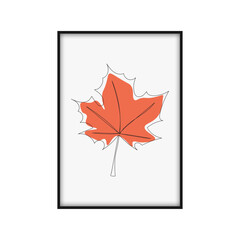 One line drawing of an autumn leaf. Autumn script font and leaves isolated on a white background vector illustration.