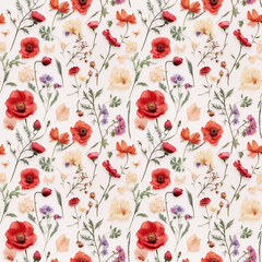 wild flower seamless pattern. summer meadow flowers on white background. poppy flowers - 647448580