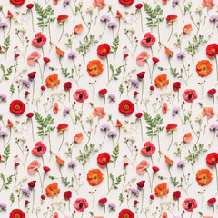wild flower seamless pattern. summer meadow flowers on white background. poppy flowers - 647448588