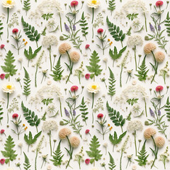 wild flower seamless pattern. summer meadow flowers on white background. dahlia, yarrow flowers - 647448592