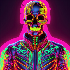 Human torso neon skeleton on dark background ai generated